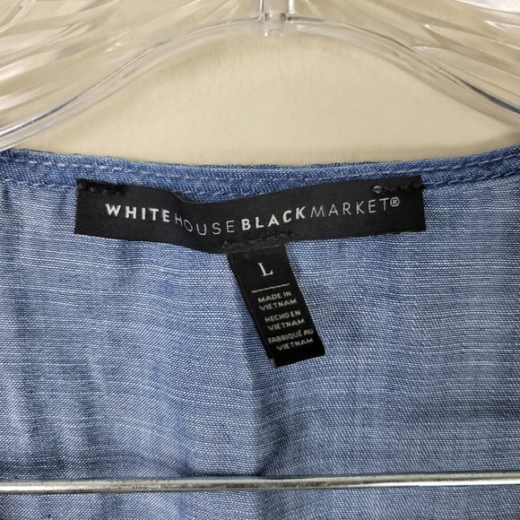 White House Black Market WHBM Chambray Lace Up Peasant Top L - Picture 5 of 8